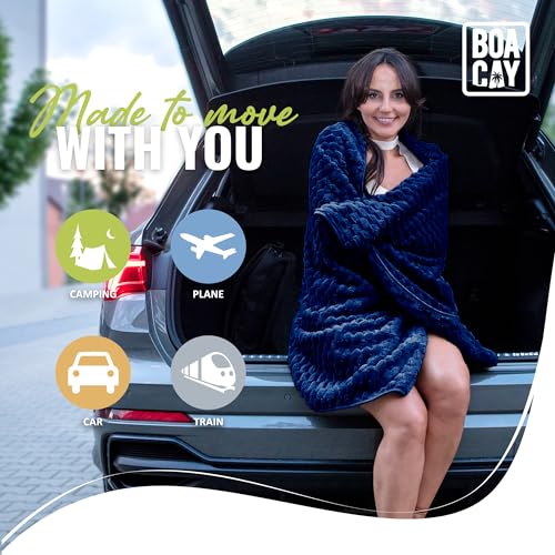BOACAY Packable Travel Blanket for Airplane, Car - Compact Office Blanket - Portable Pillow for Adults, Kids with Case, Luggage Sleeve, Backpack Clip - color: Navy Blue