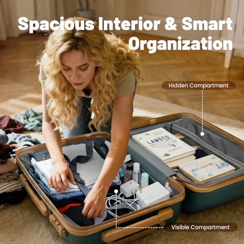5 Piece Luggage Sets, Suitcases with Wheels ABS Hardshell Carry-On for Family and Business Travel | TSA Lock, 360° Silent Spinner Wheels(20/24/28/DB/TB Green) - color: Dark Green, size: 5 Piece Set (20/24/28/DB/TB)