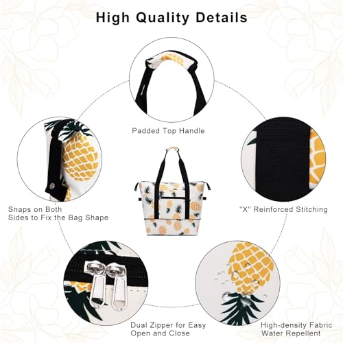 Expandable Duffel Bag for Women with Trolley Sleeve/Wet Pocket Weekender Travel Tote Large Carry On Overnight Luggage - color: Pineapple
