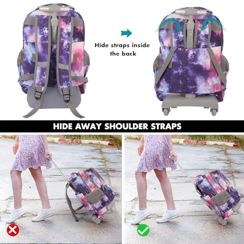 Tilami Rolling Backpack for Boys and Girls,Galaxy Purple - color: Galaxy Purple