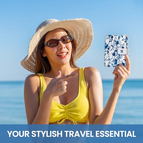 Passport Holder for Travel, RFID Blocking Wallet with Magnetic Closure - color: B-BlueFloral