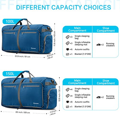 Gonex 100L Foldable Travel Duffle Bag with Shoe Compartment, Lightweight - color: Deep Blue, size: 100L
