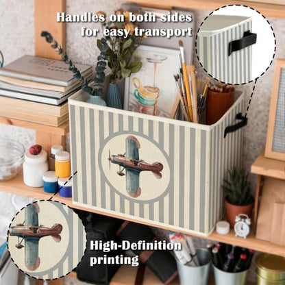 Blue Airplane Nursery Storage Bin Basket with Handles - color: Color26
