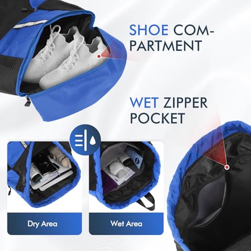 PinCute Drawstring Backpack for Men Women, Mesh Gym Bag for Beach - color: Blue