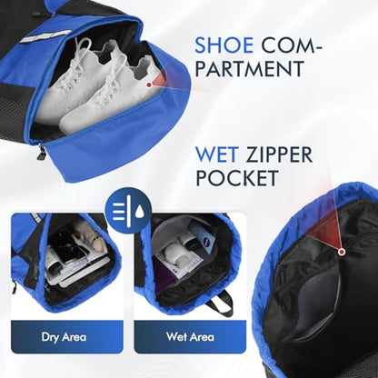 PinCute Drawstring Backpack for Men Women, Mesh Gym Bag for Beach - color: Blue
