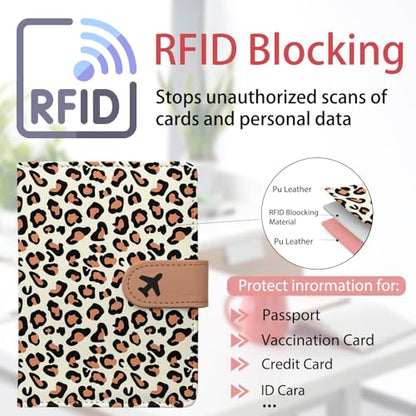 Passport Holder, Cute Travel Wallet Cover with RFID Blocking,Leopard - color: J-Leopard