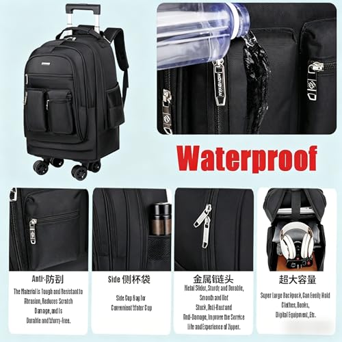 Professional Rolling Laptop Backpack, Grey, Multi-Compartment Design with Wheels, Large Capacity Travel Business Bag (Grey)