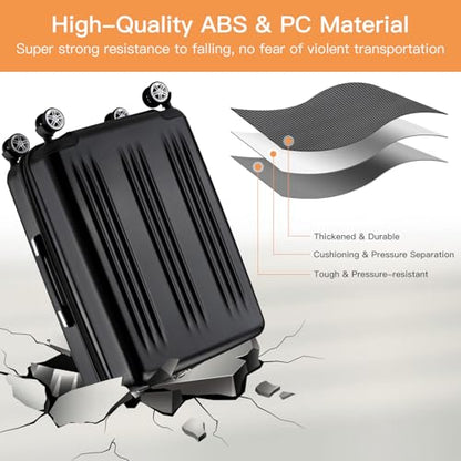 Kono 3 Piece Luggage Set 20/24/28inch Hardshell Expandable TSA Locks, Black - color: Black, size: 3 Piece Set (20"/24"/28")