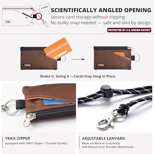 RFID 차단 여행용 지갑, 조절 가능한 랜야드 포함, 작은 나일론 지퍼 파우치 및 신분증, 신용 카드, 현금, 열쇠, 통근자용 배지 홀더, 커피., 끈이 달린 RFID 차단 여행용 지갑 - color: 커피.