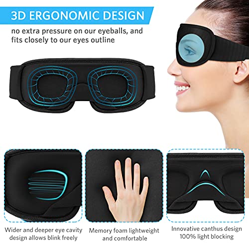 Sleep Mask, Super Soft 3D Contoured Cup Sleeping Mask, Upgraded 100% Blockout Light Sleep Masks for Women Men with Adjustable Strap, Comfortable Concave Molded Eye Covers for Sleeping, Black - color: Black