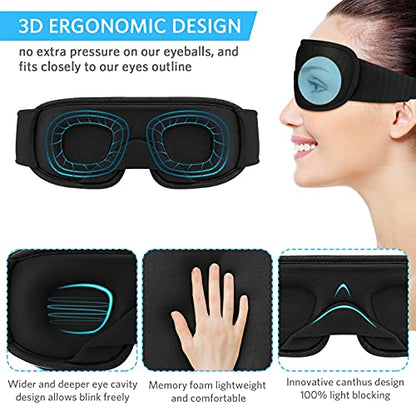 Sleep Mask, Super Soft 3D Contoured Cup Sleeping Mask, Upgraded 100% Blockout Light Sleep Masks for Women Men with Adjustable Strap, Comfortable Concave Molded Eye Covers for Sleeping, Black - color: Black
