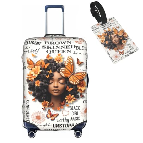 Black Woman Luggage Cover with Tag, Butterfly Suitcase Protector S - color: 06-Queen, size: S (for 18--21 inch luggage)