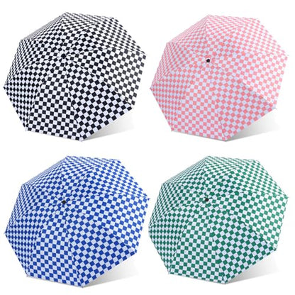 Checkered Automatic Compact Umbrella Windproof Waterproof Umbrellas for Rain and Sun, UV Protection Folding Travel Umbrella - color: black