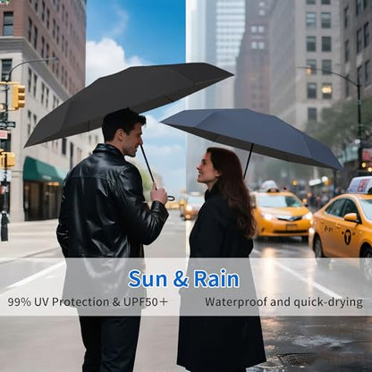 Compact Mini Windproof Travel Umbrella-UPF 50+ Sun & Rain Protection, Small Folding Design Fits in Pocket or Purse, Lightweight Portable with Case for Women, Men & Kids - color: Black+Navy Blue