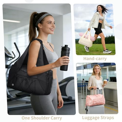 Small Gym Bag for Women with Shoe Compartment 35L, Black - color: Black
