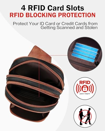 FADEON Sling Bags for Women Crossbody Bag, Designer PU Leather Sling Purse - color: Retro Black With Brown, size: Small