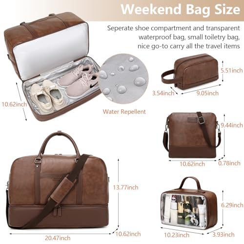 4-in-1 Waterproof Faux Leather Overnight Travel Bag for Women Men - color: Coffee