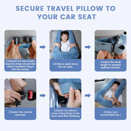 Keemall Inflatable Car Pillow for Kids & Adults, Neck & Body Pain Relief - color: Blue, size: Medium
