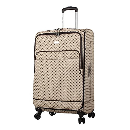 Steve Madden Designer Luggage - Checked Large 28 Inch Softside Suitcase - Expandable for Extra Packing Capacity - Lightweight Bag with Rolling Spinner Wheels (Noble Brown/Tan, 28in) - color: Noble Brown/Tan, size: 28 Inches