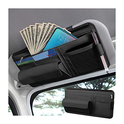 Zipelo 12.2 x 6.5 Inch PU Leather Car Sun Visor Organizer, Black - color: Style 2-Black