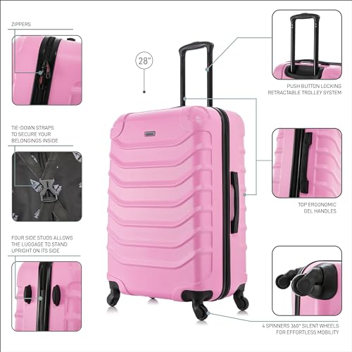 InUSA ENDURANCE Luggage with Spinner Wheels | Durable Lightweight Hardside Suitcase, Spacious Travel Bag with Handle and Trolley | 28-Inch Large Checked Luggage | Pink - color: Pink, size: 28 Inch