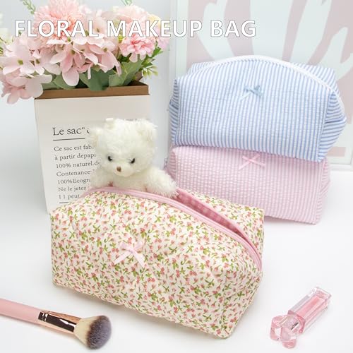 PAZIMIIK Cozy Makeup Bag for Women,Zipper Cosmetic Pouch,Floral Pink - color: Floral Pink