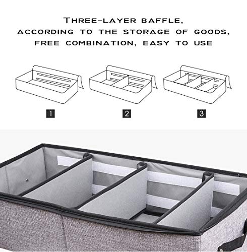 AARAINBOW 2 Packs Foldable Under Bed Shoes Organizer with Lids, Underbed Clothes Storage Container with Divider, UnderBed Storage Bins Box with Clear Window (Gray+Coffee) - color: Coffee,Gray