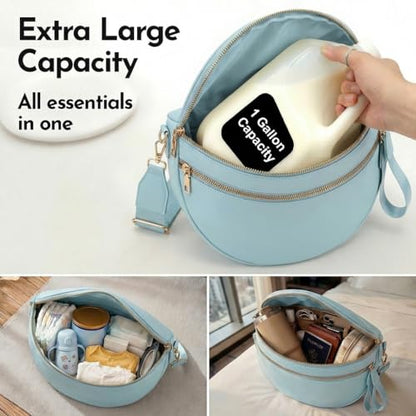 Checkered Crossbody Bags for Women Large Belt Bum Bag Nylon Fanny Packs with Adjustable Strap(Blue) - color: Blue