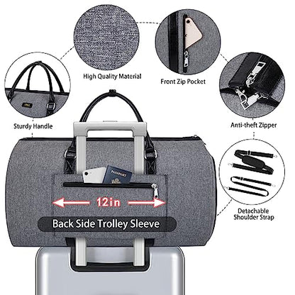 Convertible 2-in-1 Garment Bags for Travel with Waterproof Shoe Compartment - color: 3-Grey