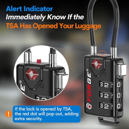 Forge TSA Approved Luggage Locks, Open Alert Cable Lock, Black, 2 Pack - color: Black 2 Pack