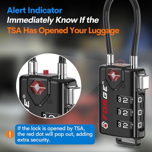 Forge TSA Approved Luggage Locks, Open Alert Cable Lock, 4 Colors, 4 Pack - color: 4 Colors 4 Pack