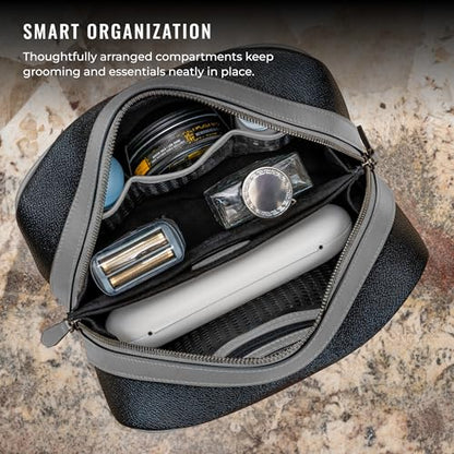 Kings Loot Premium Dopp Kit, Leather Travel Toiletry Bag, Moonlit Onyx - color: Moonlit Onyx