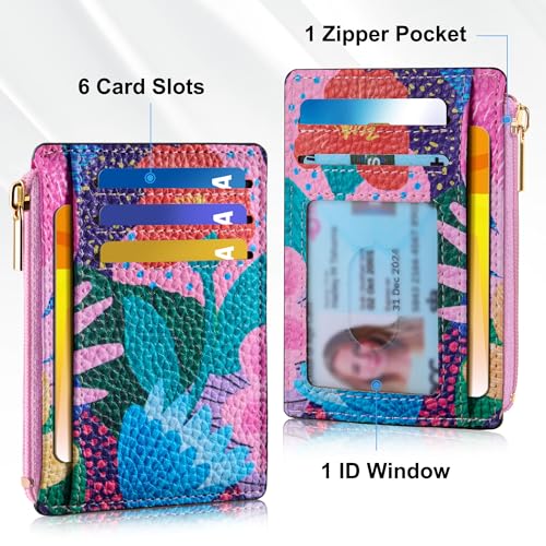 Tipmile Womens Credit Card Holder Wallet, Small Slim RFID Blocking Sleeve - color: Floral Bloom