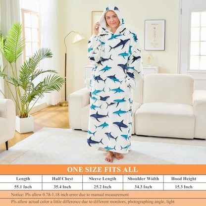 Moinlizy Oversized Wearable Blanket Hoodie for Women Men - color: White Shark