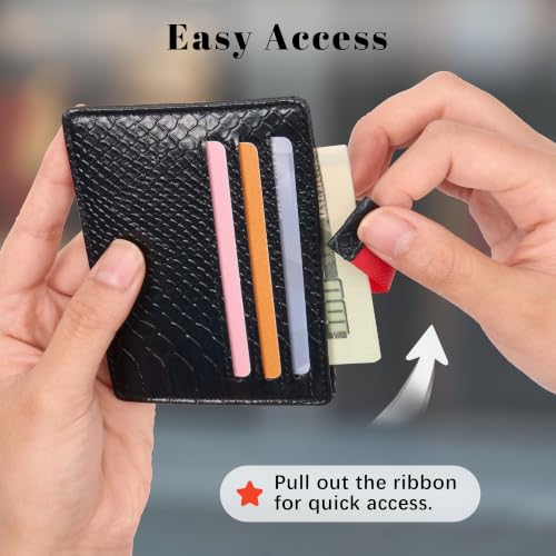 Airkit Small Slim ID Case, Womens Credit Card Holder Wallet, RFID Sleeve - color: Black Crocodile