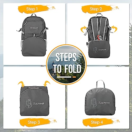 ZOMAKE Lightweight Packable Backpack 35L, Water Resistant Foldable Day Pack - color: C-medium Grey