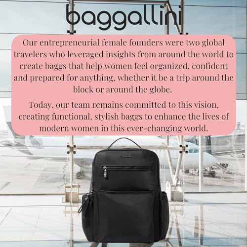 Baggallini Tribeca 확장 가능한 여행용 노트북 백팩, 방수 나일론 작업 가방, 정리함, 패딩 슬리브 및 RFID 기술 포함, 블랙 트윌, 원사이즈 - color: 블랙 트윌