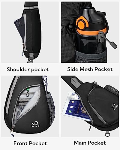 WATERFLY Crossbody Sling Bag, Small Shoulder Chest Backpack - color: Black/W