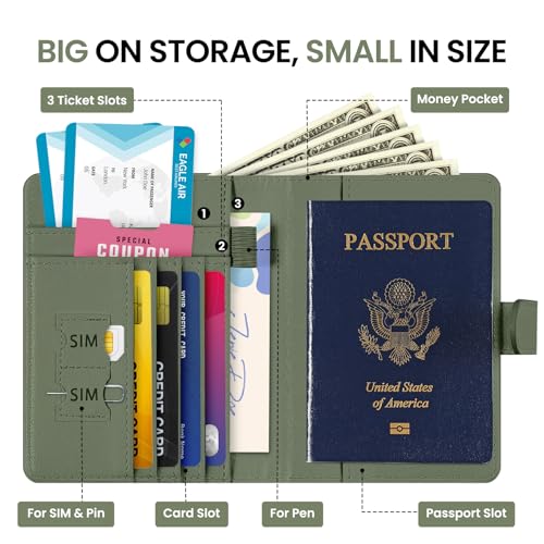 Passport Holder for Travel, RFID Blocking Wallet with Magnetic Closure - color: Z.G-Green