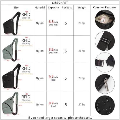 OSOCE Sling Bag for Men, RFID Blocking, Quick-Release Buckle, Black, 2.0S - color: Black 2.0, size: Small