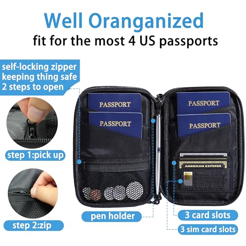 Lagre Family Passport Holder for 4, Black - color: LARGE BLACK