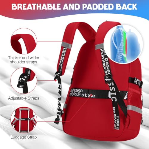 Backpack for Boys, 4PCS Cool Luminous Boy Backpack with Lunch Box | Sling Bag & Pencil Case for Kids, Bookbag for Boys Teens Elementary Middle School Students, Schoolbag Glow In The Dark - color: Red