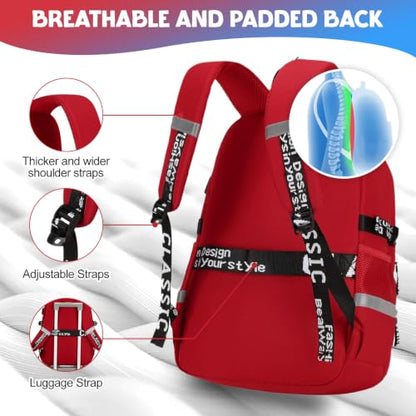 Backpack for Boys, 4PCS Cool Luminous Boy Backpack with Lunch Box | Sling Bag & Pencil Case for Kids, Bookbag for Boys Teens Elementary Middle School Students, Schoolbag Glow In The Dark - color: Red