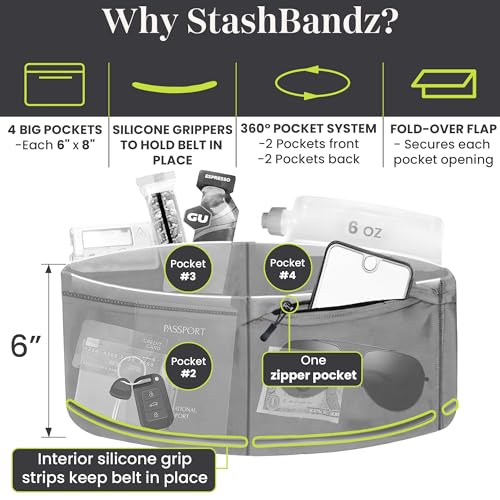 StashBandz Running Belt, Fanny Pack, & Money Belt, 4-Pocket Phone Holder - color: Ivory, size: Medium