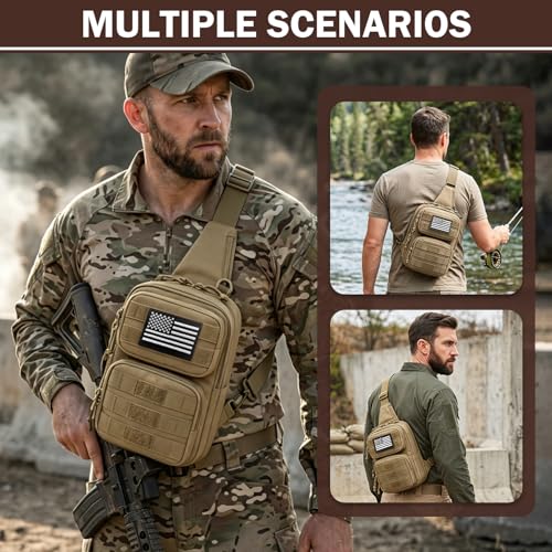 Tactical Sling Bag Backpack, RFID Blocking Crossbody Shoulder Bag for Men - color: Brown