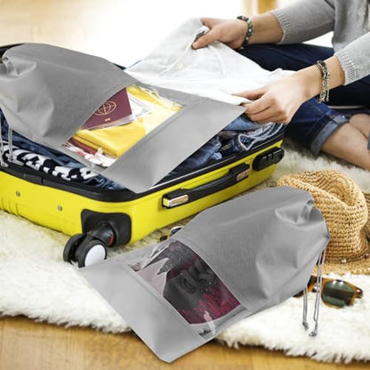 Grey Travel Shoe Bags - 5 Pcs Non-Woven Packing Bags with Clear Window - color: Grey, style: 5 Pack