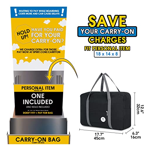 Narway Personal Item Travel Bag, Foldable Carry on Duffle Bag for Women Men - color: AB-Black