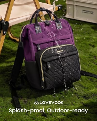 LOVEVOOK Laptop Backpack Women Quilted Teacher Nurse Work Backpack Purse - color: Purple Black, size: 17.3 inch-Cup