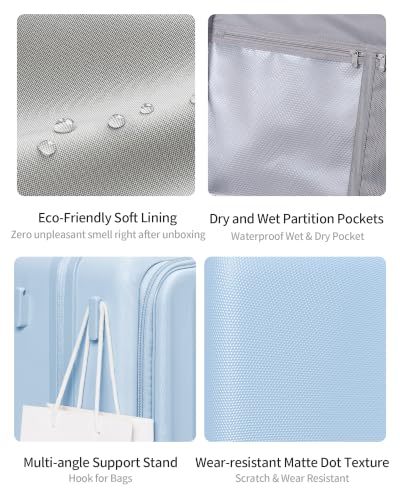 24 Inch Checked Luggage Expandable Top Opening Trunk Luggage with Spinner Wheels, Lightwight Hardside Travel Suitcase for Women Men, Glacier Blue - color: Glacier Blue, size: 24 inch Checked-Medium