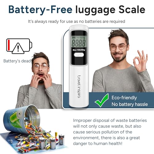 Battery-Free Luggage Scale – No Batteries Needed, Portable Digital Hanging Suitcase Weight Scale for Air Travel & Checked Bags, 110lb/50kg, LCD Display, Compact Travel Accessory - color: White